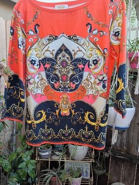 Talbots Red & Black Ornate Print Long-Sleeve Shirt